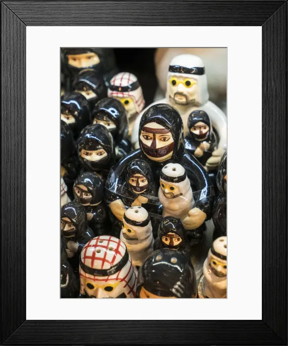 Framed Print : Male & female Arab figures as salt & pepper shakers, Dubai, United Arab Emirates, U. A. E Framed Print : Male & female Arab figures as salt & pepper shakers, Dubai, United Arab Emirates, U. A. E