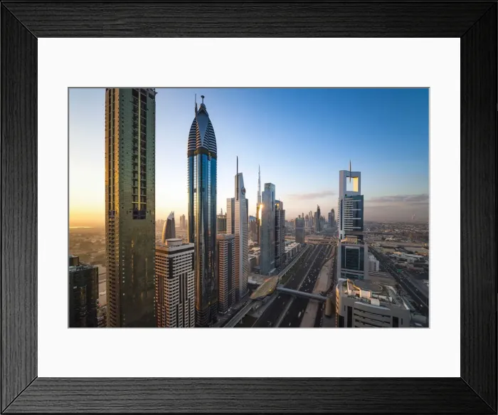 Framed Print : United Arab Emirates, Dubai, Sheikh Zayed Rd, traffic and new high rise buildings Framed Print : United Arab Emirates, Dubai, Sheikh Zayed Rd, traffic and new high rise buildings