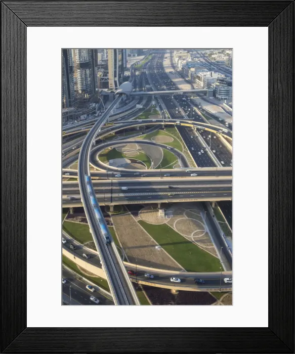 Framed Print : United Arab Emirates, Dubai, Sheikh Zayed Road and Financial Centre Road Interchange Framed Print : United Arab Emirates, Dubai, Sheikh Zayed Road and Financial Centre Road Interchange