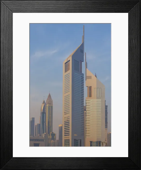 Framed Print : United Arab Emirates, Dubai, Building in Dubai financial area, Emirates Towers Framed Print : United Arab Emirates, Dubai, Building in Dubai financial area, Emirates Towers