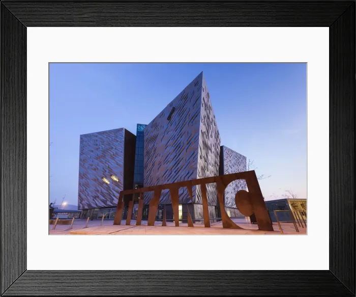Framed Print : UK, Northern Ireland, Belfast, Belfast Docklands, Titanic Belfast Museum, exterior, dawn Framed Print : UK, Northern Ireland, Belfast, Belfast Docklands, Titanic Belfast Museum, exterior, dawn