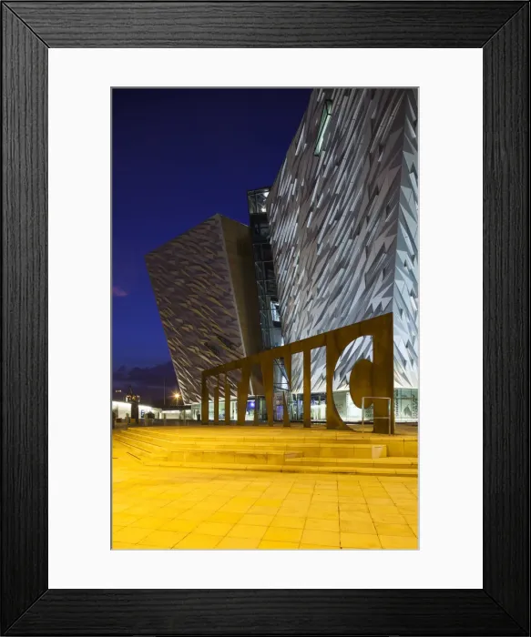 Framed Print : UK, Northern Ireland, Belfast, Belfast Docklands, Titanic Belfast Museum, exterior, dusk Framed Print : UK, Northern Ireland, Belfast, Belfast Docklands, Titanic Belfast Museum, exterior, dusk