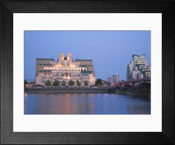 Framed Print : England, London, Vauxhall, MI6 Building reflecting in Thames river Framed Print : England, London, Vauxhall, MI6 Building reflecting in Thames river