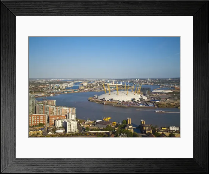 Framed Print : England, London, Canary Wharf, London skyline towards O2 Arena, (Millennium Dome) Framed Print : England, London, Canary Wharf, London skyline towards O2 Arena, (Millennium Dome)