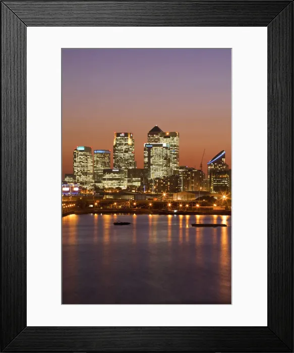 Framed Print : England, London, Newham, Royal Victoria Docks, Canary Wharf buildings and city skyline Framed Print : England, London, Newham, Royal Victoria Docks, Canary Wharf buildings and city skyline