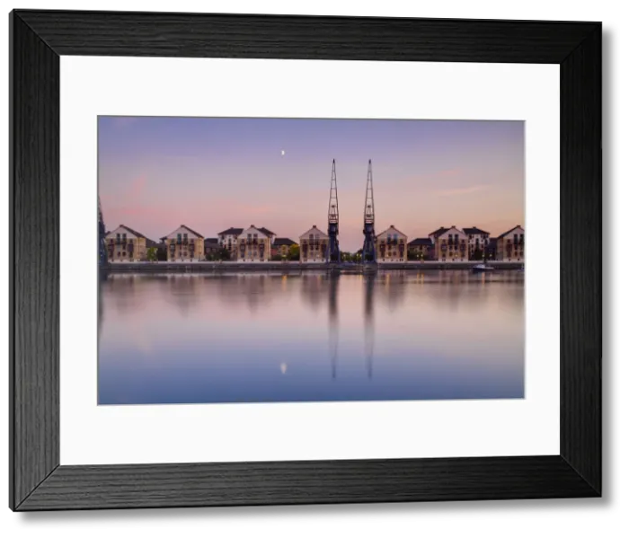 Framed Print : England, London, Royal Victoria Docks by moonlight