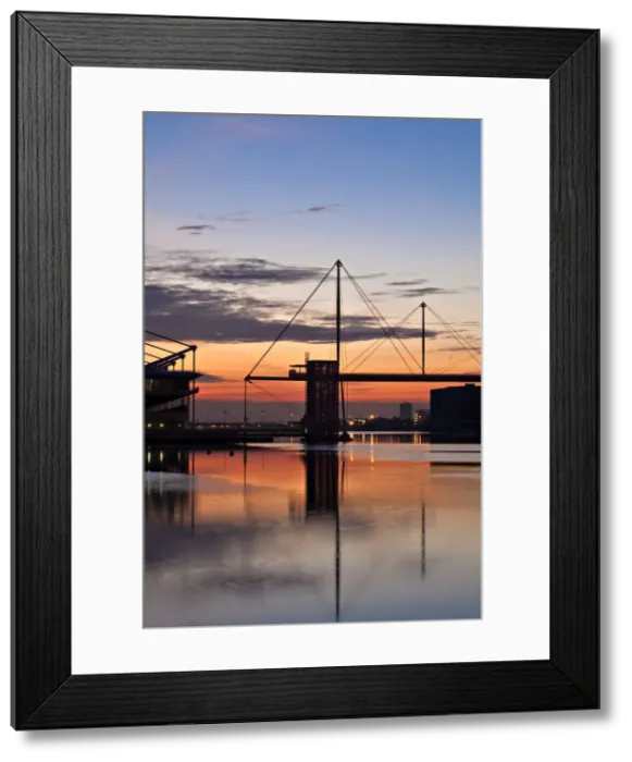 Framed Print : England, London, Royal Victoria Docks, Royal Victoria Dock Bridge and Excel Exhibition