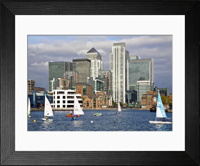 Framed Print : England, London, Docklands, Sailing in Millwall docks infront of Canary Wharf Framed Print : England, London, Docklands, Sailing in Millwall docks infront of Canary Wharf