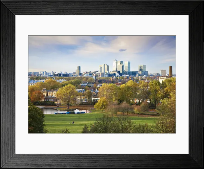 Framed Print : England, London, Greenwhich, Royal Greenwich Park and Canary Wharf in Autumn Framed Print : England, London, Greenwhich, Royal Greenwich Park and Canary Wharf in Autumn