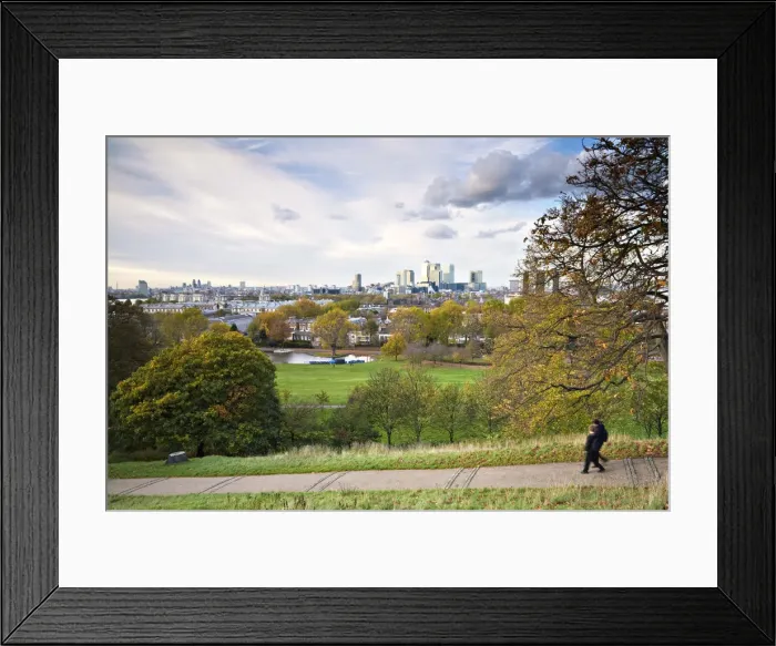 Framed Print : England, London, Greenwhich, Royal Greenwich Park and Canary Wharf in Autumn Framed Print : England, London, Greenwhich, Royal Greenwich Park and Canary Wharf in Autumn