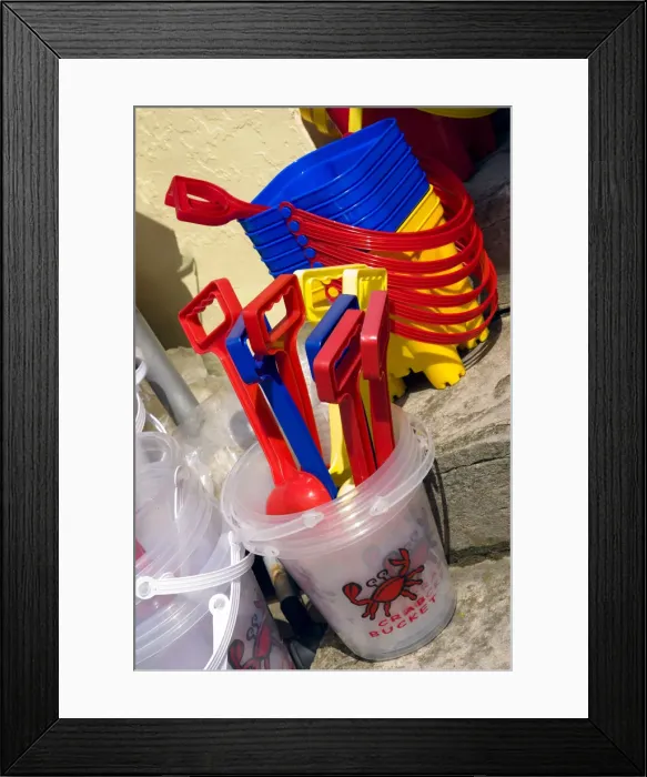 Framed Print : UK, England, Dorset, Swanage, Crab Bucket and spades Framed Print : UK, England, Dorset, Swanage, Crab Bucket and spades