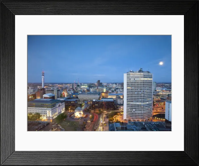 Framed Print : England, West Midlands, Birmingham, city skyline by moonllight