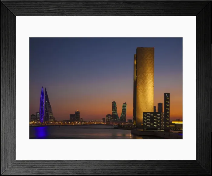 Framed Print : Bahrain, Manama, View of Bahrain Bay - Bahrain Financial Harbour, Harbour Towers
