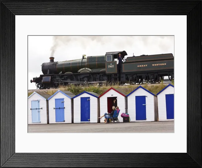 Framed Print : Steam Train & beach huts, Goodrington, Devon, UK Framed Print : Steam Train & beach huts, Goodrington, Devon, UK