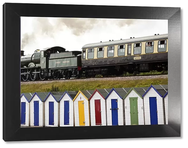 Steam Train & beach huts, Goodrington, Devon, UK