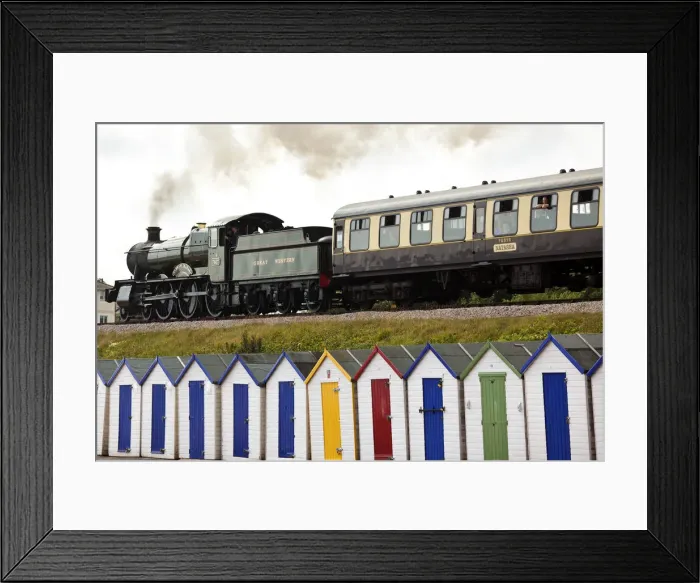 Framed Print : Steam Train & beach huts, Goodrington, Devon, UK