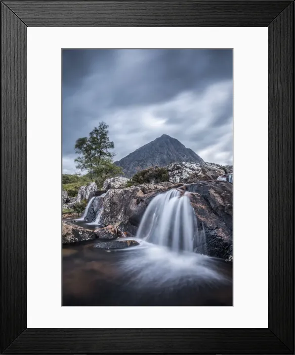 Framed Print : UK, Scotland, Highland, Glen Coe, River Coupall, Coupall Falls and Buachaille Etive Mor Framed Print : UK, Scotland, Highland, Glen Coe, River Coupall, Coupall Falls and Buachaille Etive Mor
