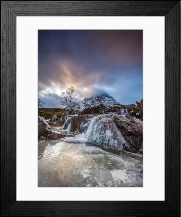 Framed Print : UK, Scotland, Highland, Glen Coe, River Coupall, Coupall Falls and Buachaille Etive Mor Framed Print : UK, Scotland, Highland, Glen Coe, River Coupall, Coupall Falls and Buachaille Etive Mor