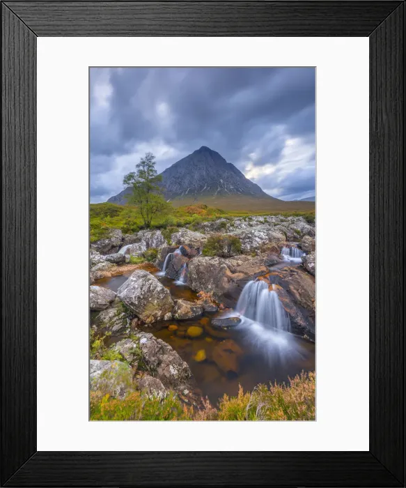 Framed Print : UK, Scotland, Highland, Glen Coe, River Coupall, Coupall Falls and Buachaille Etive Mor Framed Print : UK, Scotland, Highland, Glen Coe, River Coupall, Coupall Falls and Buachaille Etive Mor