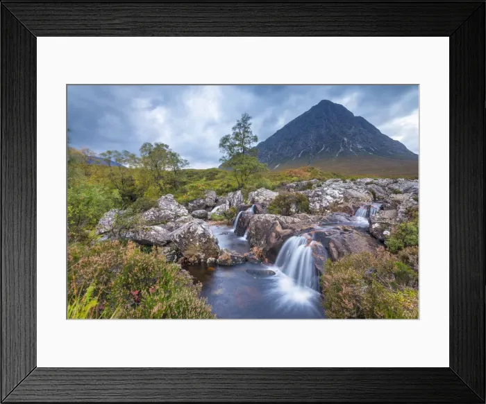 Framed Print : UK, Scotland, Highland, Glen Coe, River Coupall, Coupall Falls and Buachaille Etive Mor Framed Print : UK, Scotland, Highland, Glen Coe, River Coupall, Coupall Falls and Buachaille Etive Mor