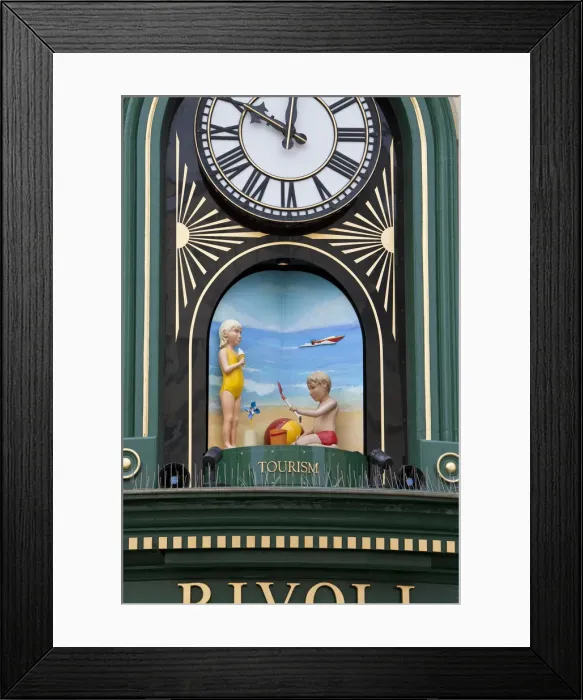 Framed Print : Revolving tableaux on the clock over Rivoli jewellers, St Helier, Jersey, Channel Framed Print : Revolving tableaux on the clock over Rivoli jewellers, St Helier, Jersey, Channel