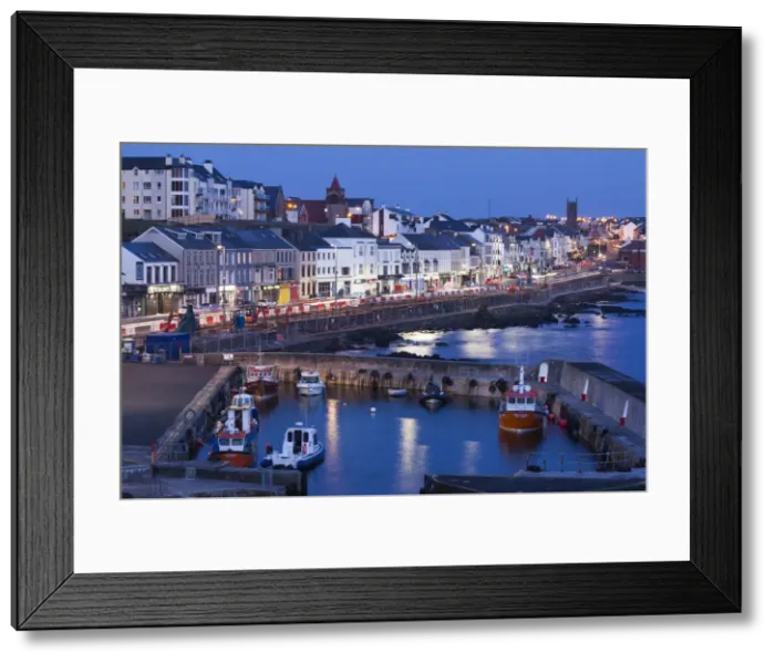 Framed Print : UK, Northern Ireland, County Londonderry, Portstewart, harborfront, dusk Framed Print : UK, Northern Ireland, County Londonderry, Portstewart, harborfront, dusk