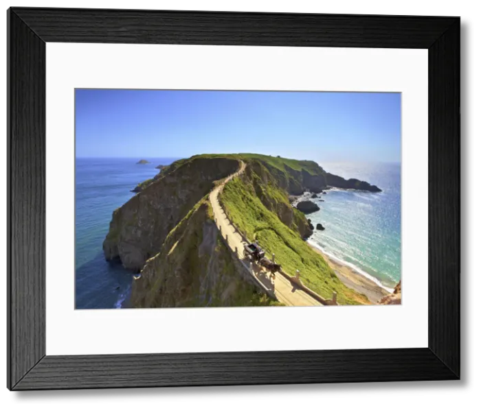 Framed Print : Horse Drawn Carriage On La Coupée, Sark, Channel Islands, United Kingdom Framed Print : Horse Drawn Carriage On La Coupée, Sark, Channel Islands, United Kingdom
