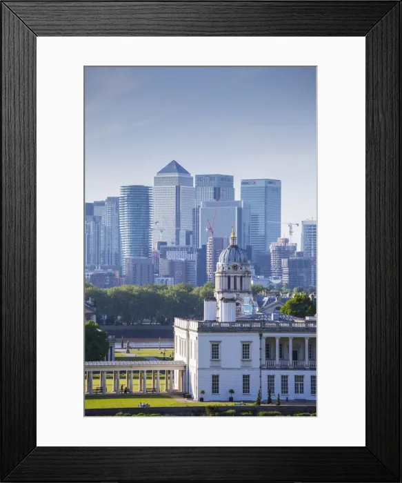 Framed Print : Royal Naval College & Docklands skyline, Greenwich, London, England, UK Framed Print : Royal Naval College & Docklands skyline, Greenwich, London, England, UK
