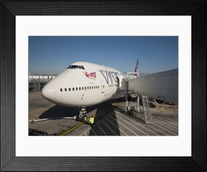 Framed Print : Virgin Atlantic 747 aeroplane at Heathrow, London, England Framed Print : Virgin Atlantic 747 aeroplane at Heathrow, London, England