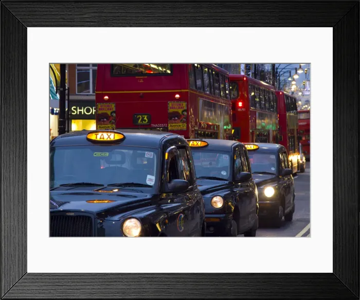 Framed Print : Taxis and Buses, Oxford Street, London, England Framed Print : Taxis and Buses, Oxford Street, London, England