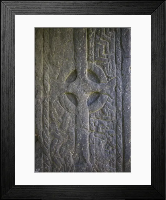 Framed Print : Early Christian Slabs, Maughold Church, Maughold, Isle of Man