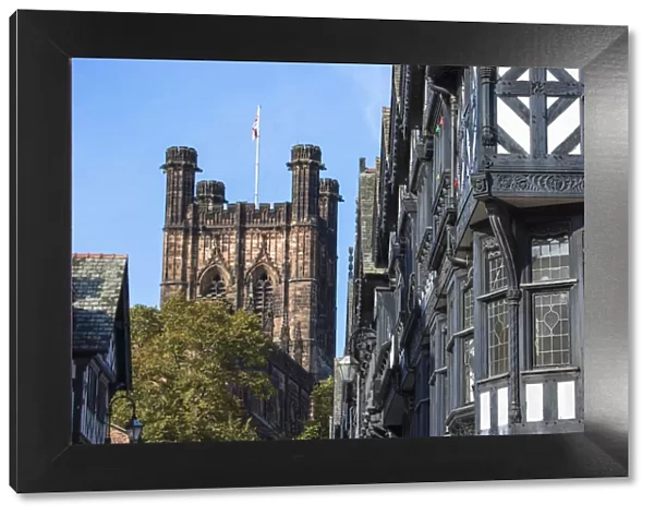 United Kingdom, England, Cheshire, Chester, Tudor buildings on Eastgate Street with