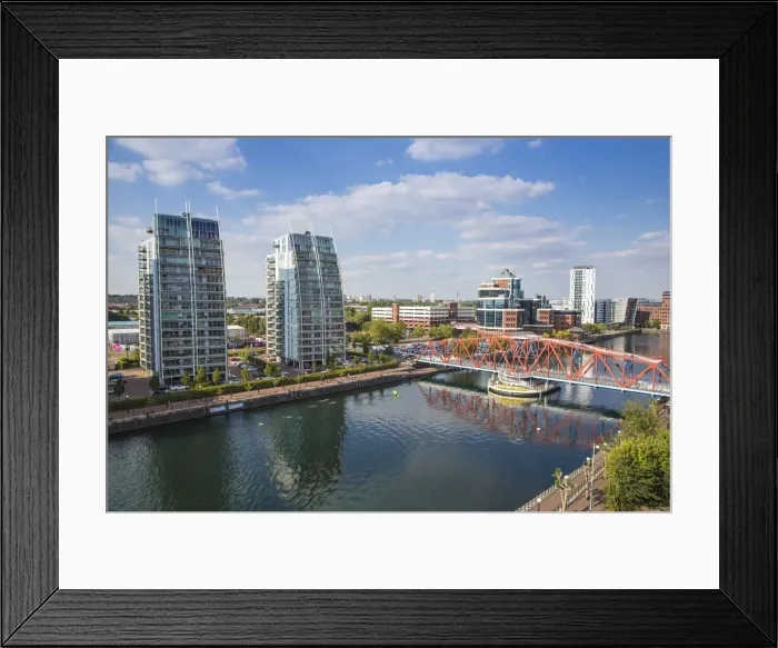Framed Print : UK, England, Manchester, Salford, Salford Quays, View of Huron Basin and NV Buildings Framed Print : UK, England, Manchester, Salford, Salford Quays, View of Huron Basin and NV Buildings