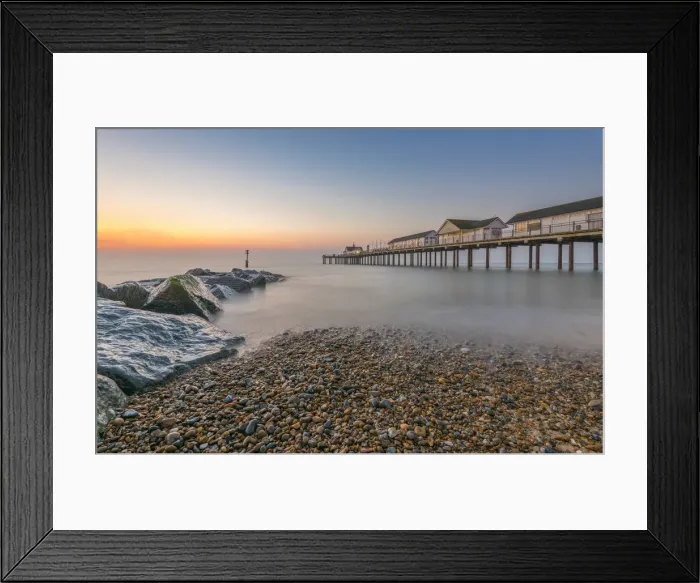 Framed Print : UK, England, Suffolk, Southwold, Southwold Pier at dawn Framed Print : UK, England, Suffolk, Southwold, Southwold Pier at dawn