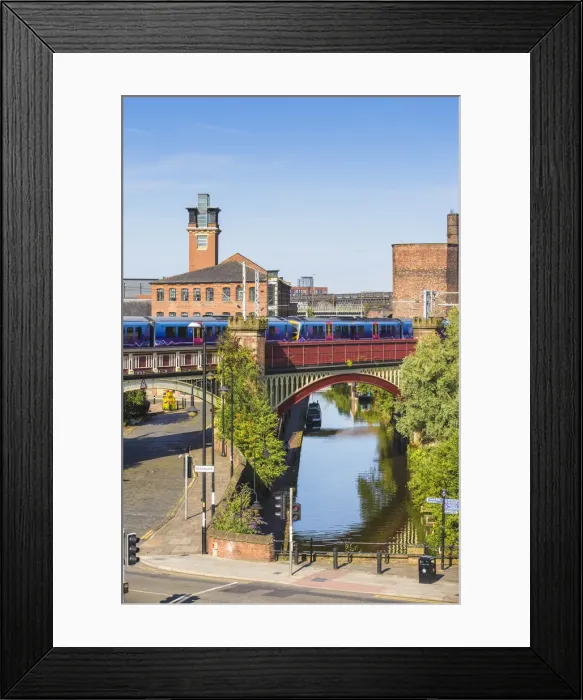 Framed Print : UK, England, Manchester, View of Deansgate, Railwaybridge and viaduct over the Bridgewater