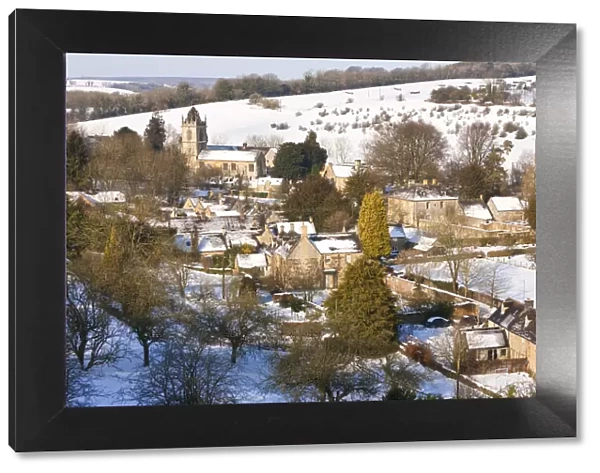 Naunton village in the snow, nr Stow On The Wold, Gloucestershire, UK