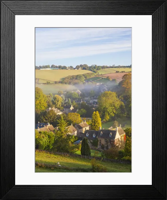 Framed Print : Naunton village and morning mist, Naunton, Gloucestershire, Cotswolds, UK Framed Print : Naunton village and morning mist, Naunton, Gloucestershire, Cotswolds, UK