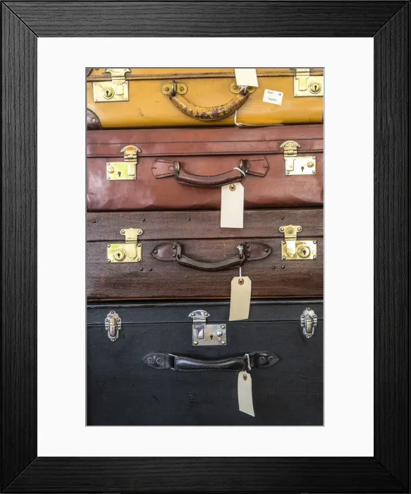 Framed Print : Old suitcases for sale, UK Framed Print : Old suitcases for sale, UK