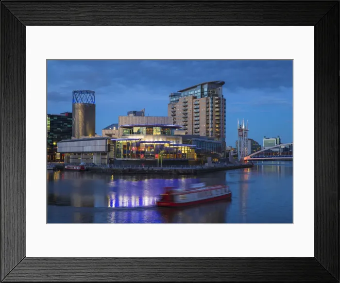 Framed Print : UK, England, Manchester, Salford, Salford Quays, Lowry theatre and footbridge Framed Print : UK, England, Manchester, Salford, Salford Quays, Lowry theatre and footbridge