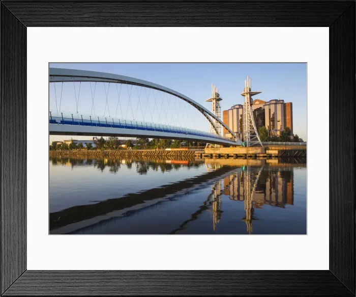Framed Print : UK, England, Manchester, Salford, Salford Quays, Millennium Bridge also known as Framed Print : UK, England, Manchester, Salford, Salford Quays, Millennium Bridge also known as