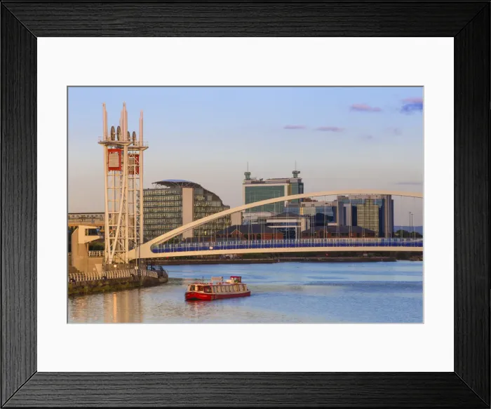 Framed Print : UK, England, Manchester, Salford, Salford Quays, Millennium Bridge also known as Framed Print : UK, England, Manchester, Salford, Salford Quays, Millennium Bridge also known as