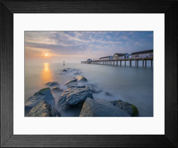 Framed Print : UK, England, Suffolk, Southwold, Southwold Pier at dawn Framed Print : UK, England, Suffolk, Southwold, Southwold Pier at dawn