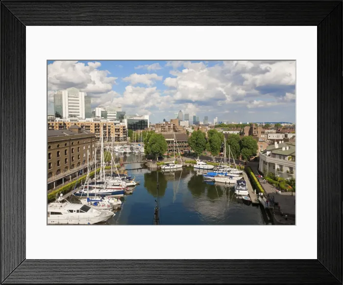 Framed Print : England, London, St Katherines Dock with Canary Wharf in the background Framed Print : England, London, St Katherines Dock with Canary Wharf in the background