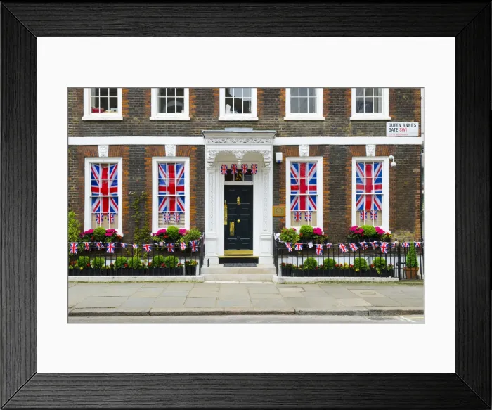 Framed Print : UK, England, London, Queen Annes Gate, house decorated for the wedding of Framed Print : UK, England, London, Queen Annes Gate, house decorated for the wedding of