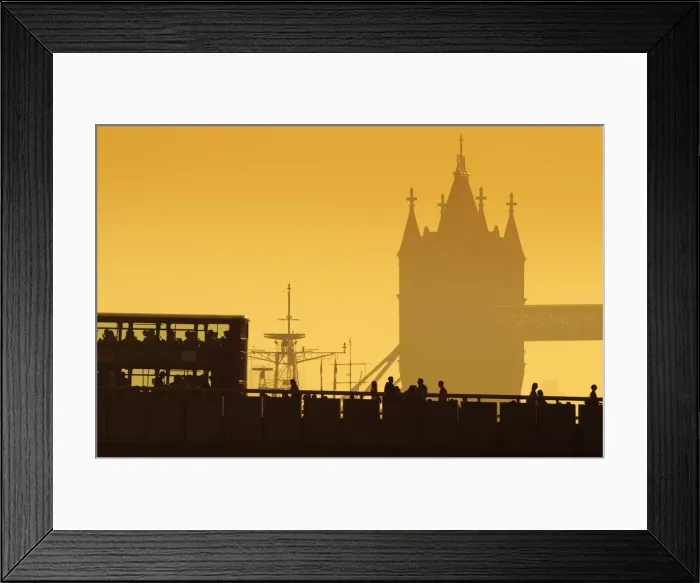 Framed Print : UK, England, London, London Bridge with Double Decker bus and commuters, Tower Bridge