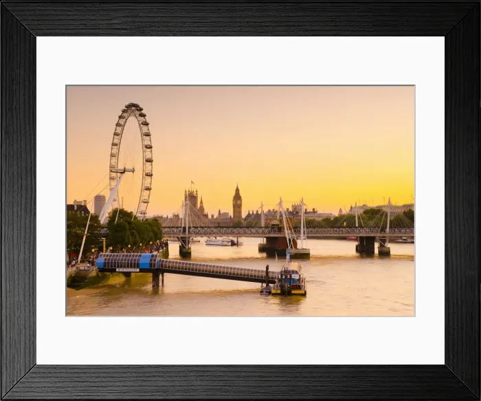 Framed Print : UK, England, London, Hungerford Bridge over River Thames, London Eye and Big Ben
