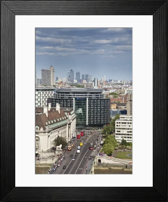 Framed Print : Park Plaza Westminster Hotel and Canary Wharf in background, London, England, UK Framed Print : Park Plaza Westminster Hotel and Canary Wharf in background, London, England, UK