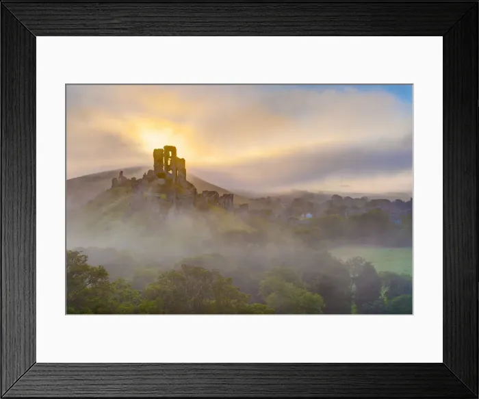 Framed Print : UK, England, Dorset, Corfe Castle at sunrise Framed Print : UK, England, Dorset, Corfe Castle at sunrise