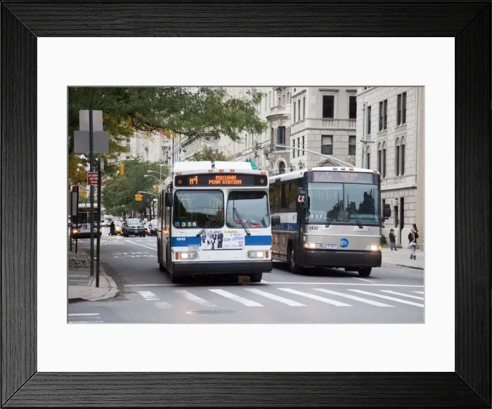 Framed Print : Buses on Madison Avenue, Manhattan, New York City, USA Framed Print : Buses on Madison Avenue, Manhattan, New York City, USA