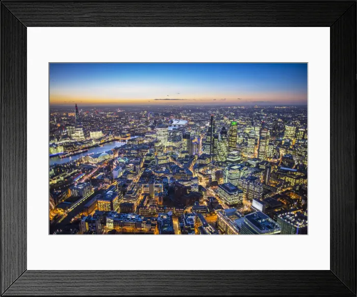 Framed Print : Aerial view of The Shard and City of London, London, England Framed Print : Aerial view of The Shard and City of London, London, England
